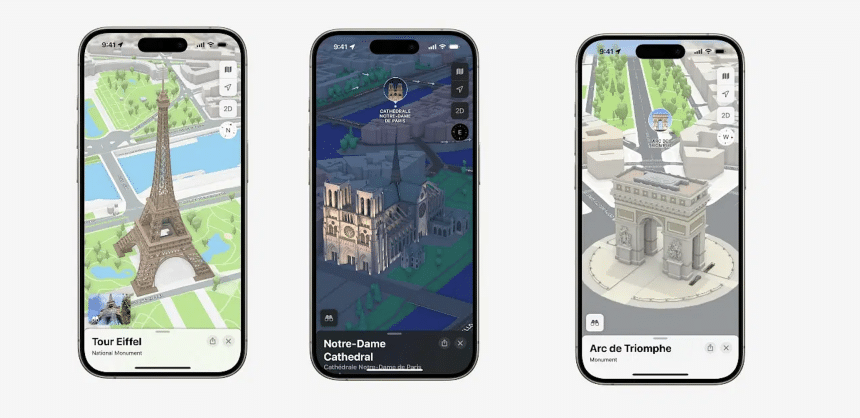 Apple Maps in 3D on an iPhone