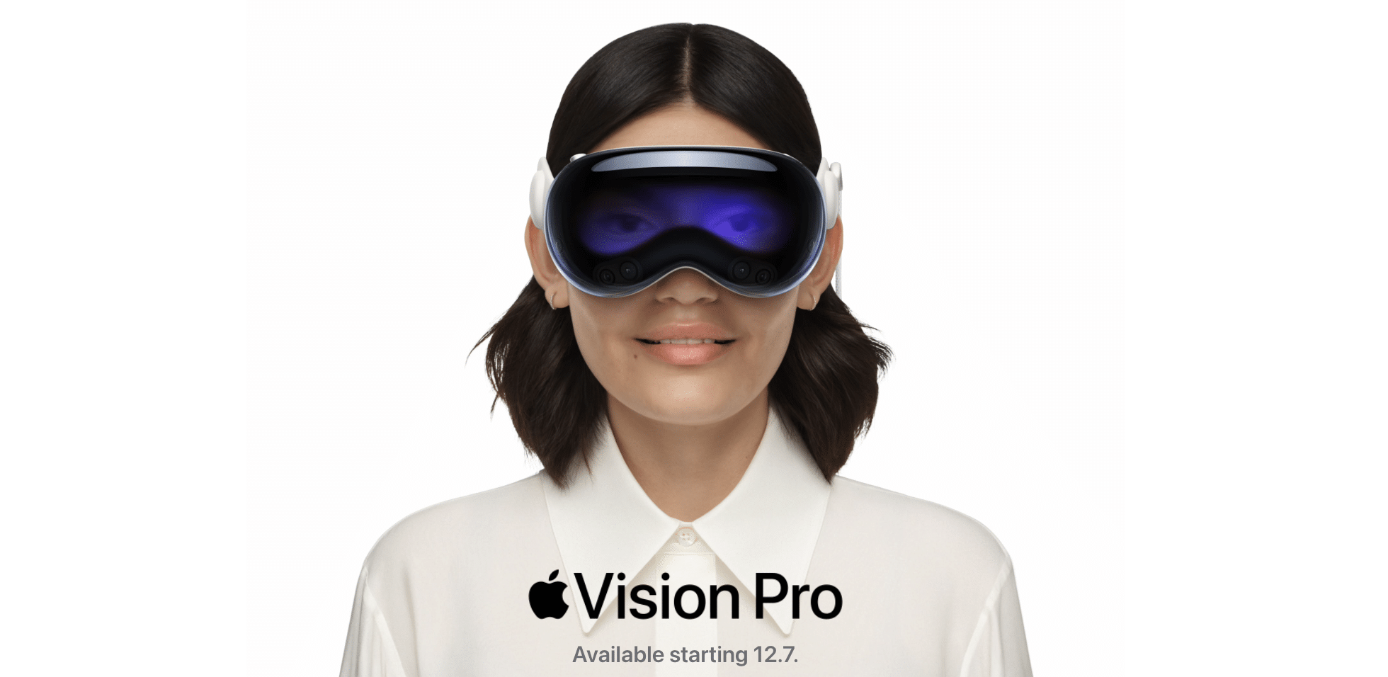 A women wearing the Apple Vision Pro displayed on the Apple's official website for Australian users