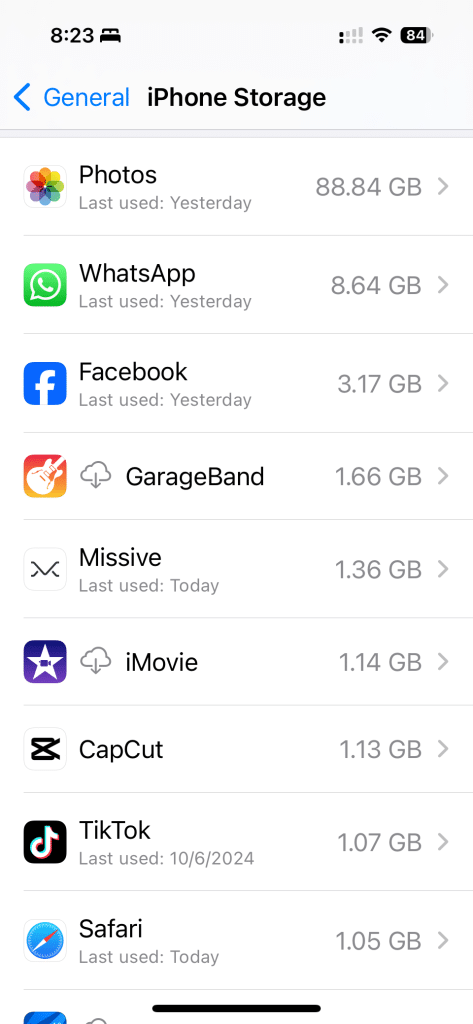 iPhone Storage in Settings