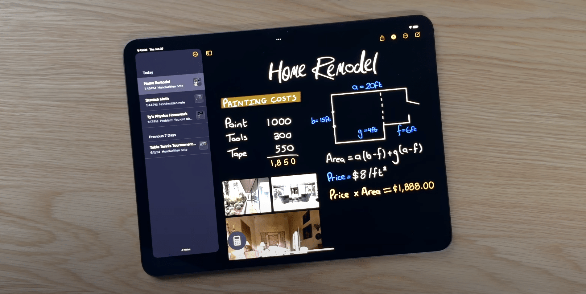 Math Notes on an iPad using iPadOS