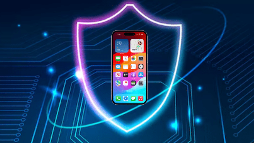 An iPhone with a Lock on its background in blue color