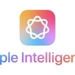 Apple Intelligence written in blue and orange color, along with its icon