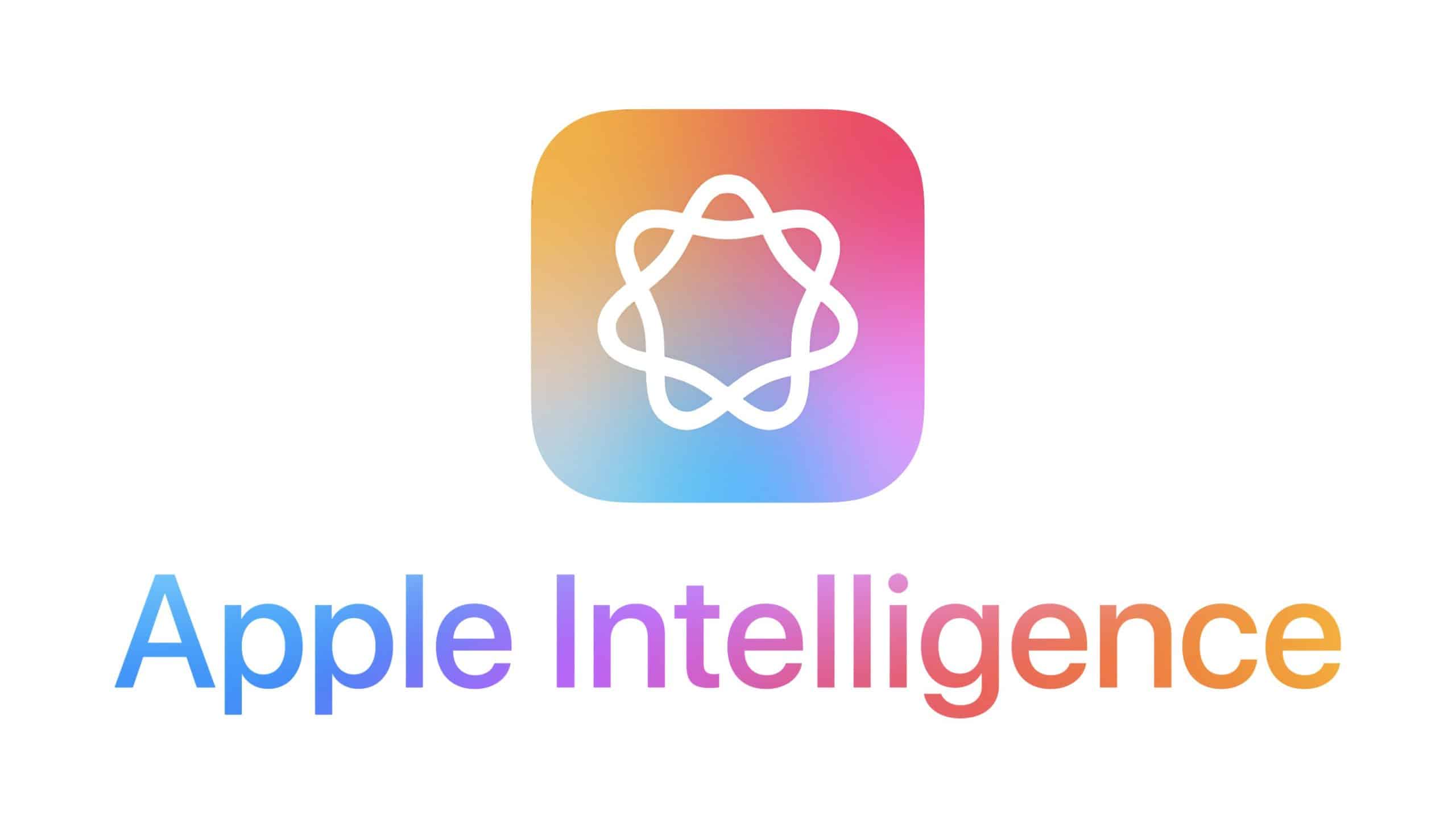 Apple Intelligence written in blue and orange color, along with its icon