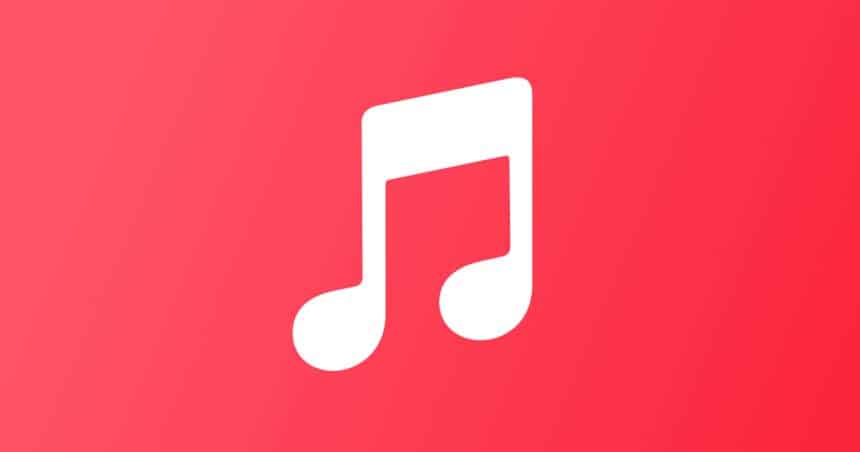 Apple Music logo on a red background.