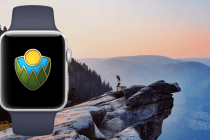 Apple Watch showing a National Park award with a mountain.