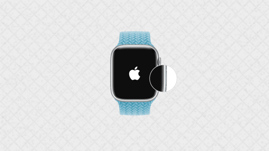 Apple Watch in blue color band turning on