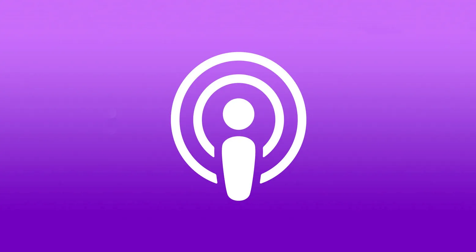 Apple Podcasts logo on a purple background.