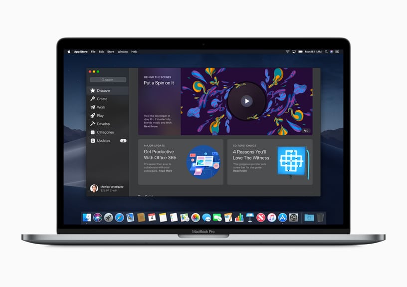 MacBook Pro displaying the Mac App Store interface.