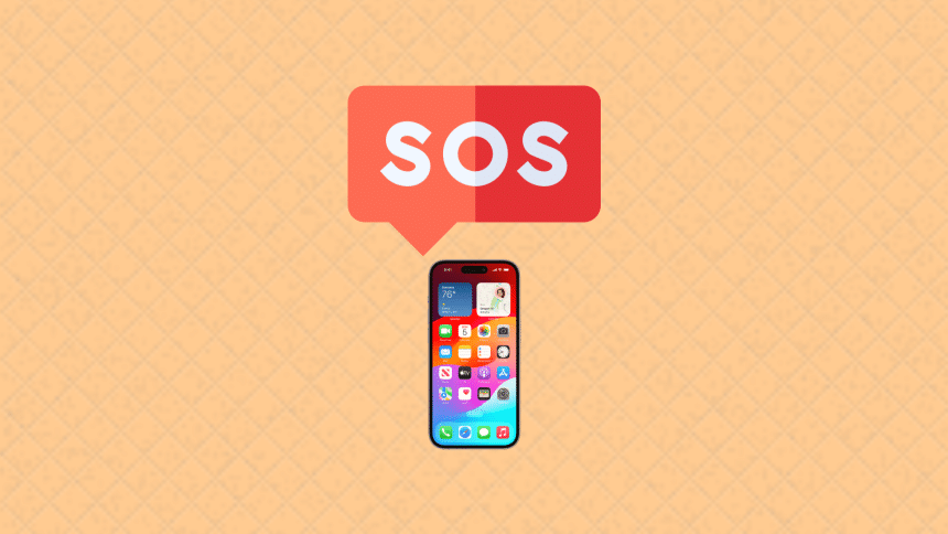 SOS on the iPhone 14 on a light orange background