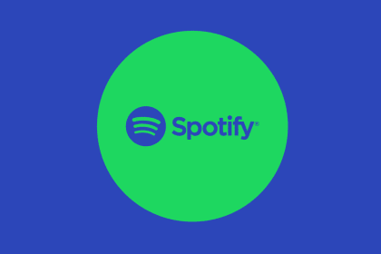 Spotify logo with green circle on a blue background.