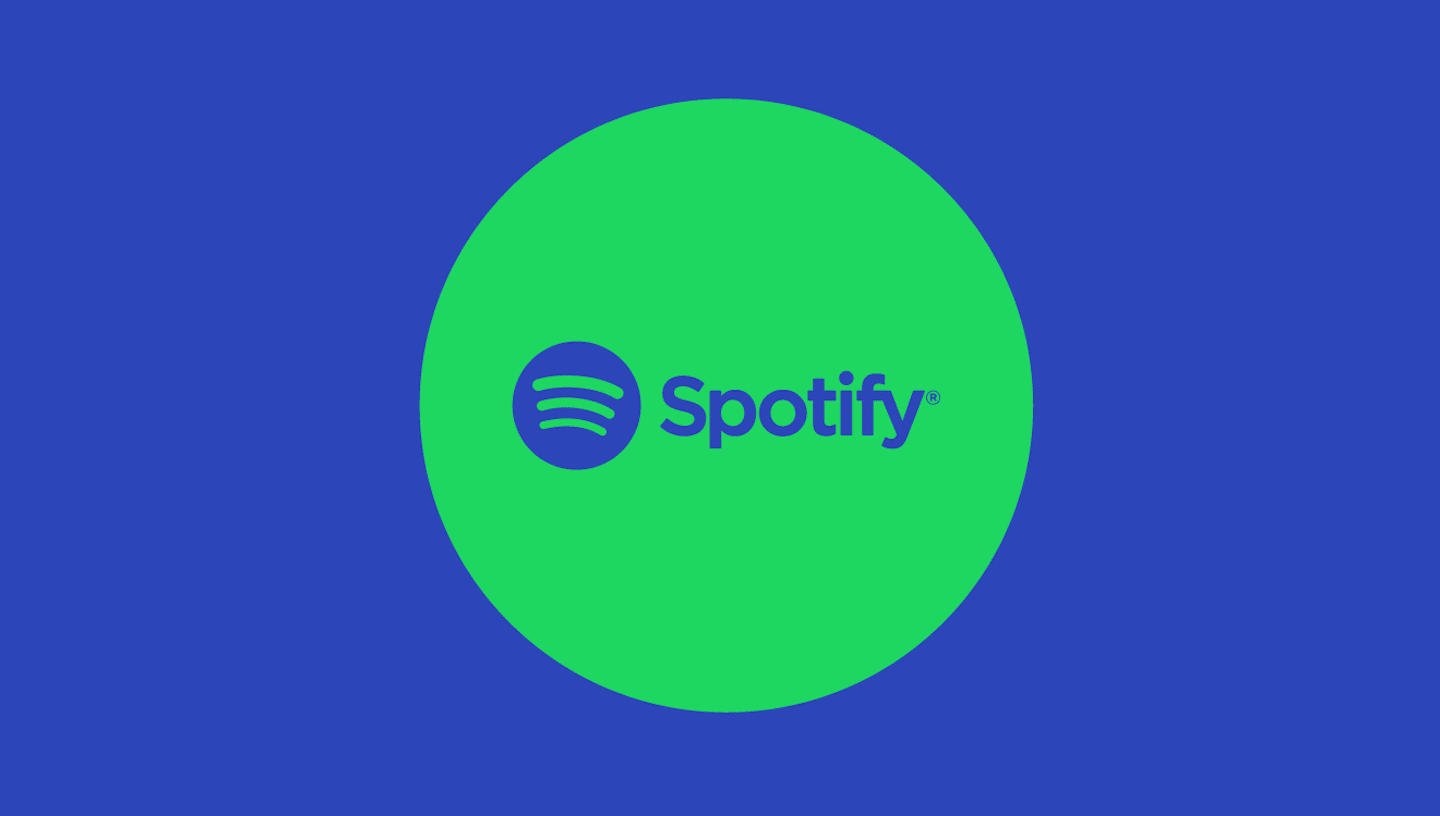 Spotify logo with green circle on a blue background.