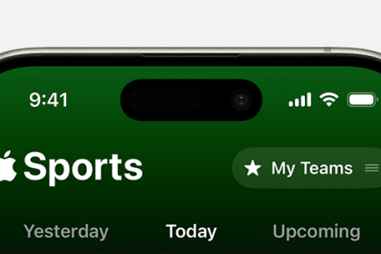 Top view of an iPhone screen showing the Apple Sports app interface.