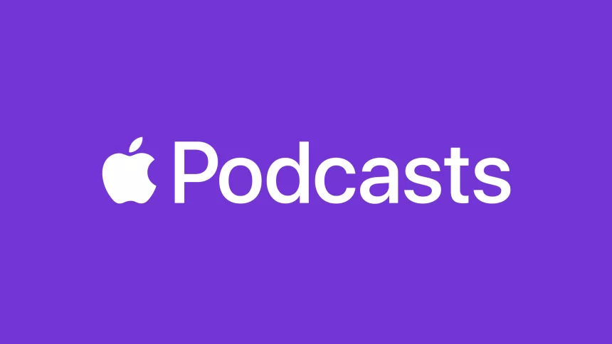 Apple Podcasts logo on a purple background.