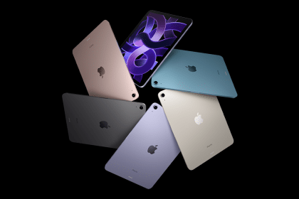 iPads in a circle, showing colorful backs.