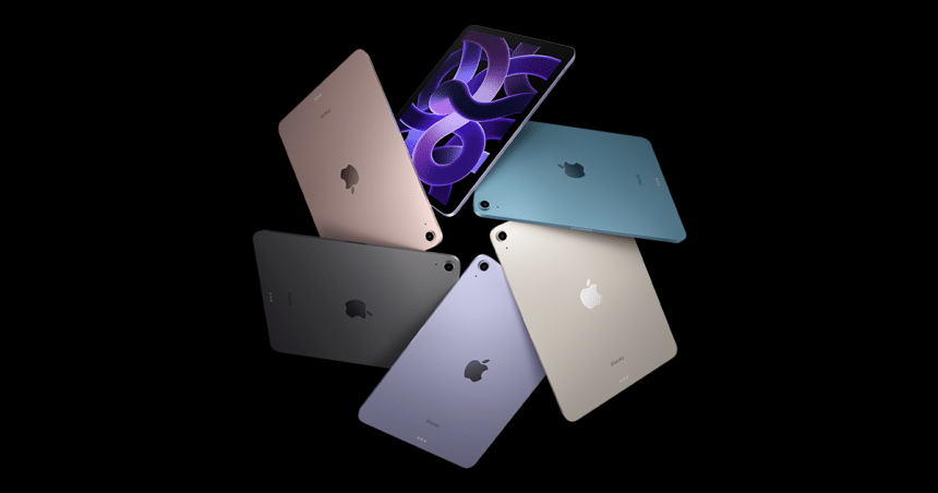 iPads in a circle, showing colorful backs.