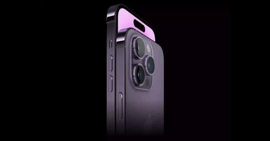 Close-up of iPhone 16 Pro with triple camera setup.