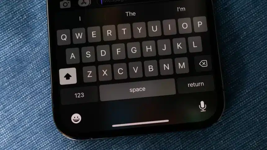 Close-up image of an iPhone keyboard.