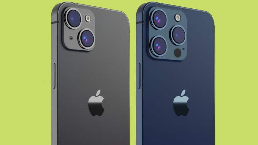 Two iPhone 17 models with camera on a green background.