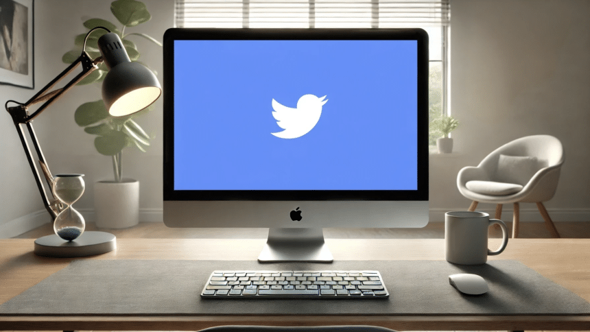 A Mac displaying a Twitter logo that is ready to retweet much faster