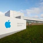 Apple's main entrance in Ireland with the company logo on a sign.