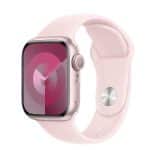 Pink Apple Watch with a matching band.