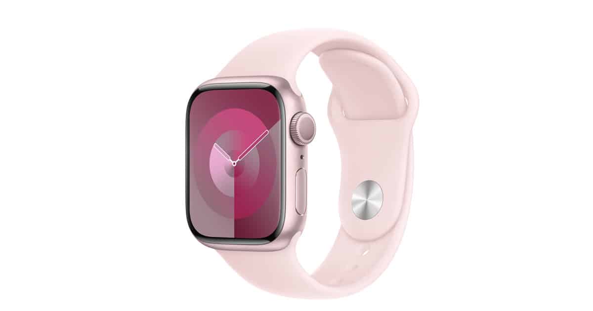 Pink Apple Watch with a matching band.