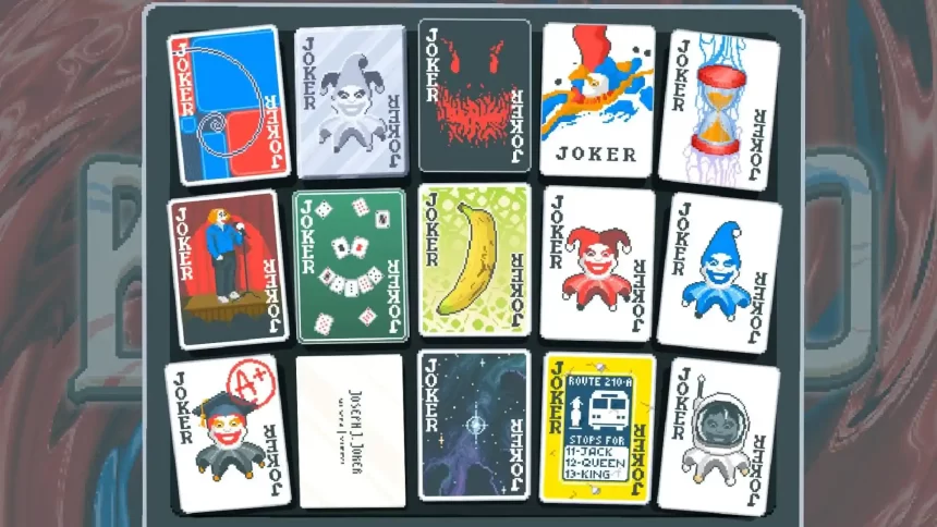 A collection of colorful Joker cards from the game Balatro.