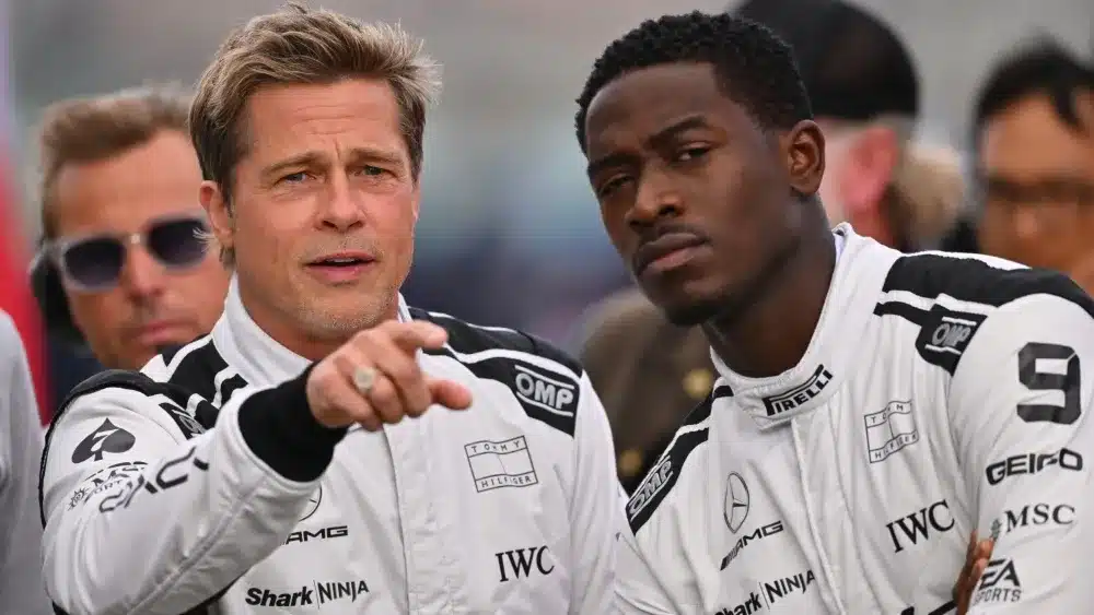 Brad Pitt and co-star in racing suits for the film 'F1'.