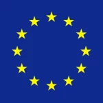 EU flag with yellow stars on a blue background.