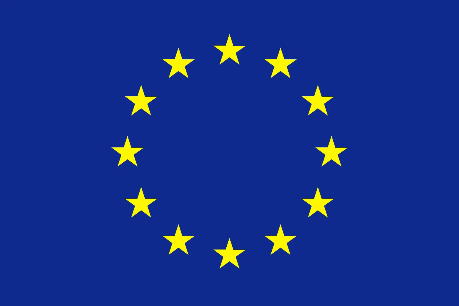 EU flag with yellow stars on a blue background.