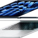 Side view of two MacBook Air laptops