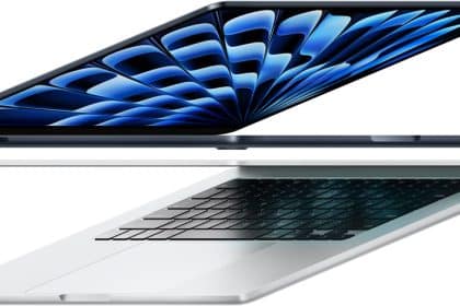 Side view of two MacBook Air laptops