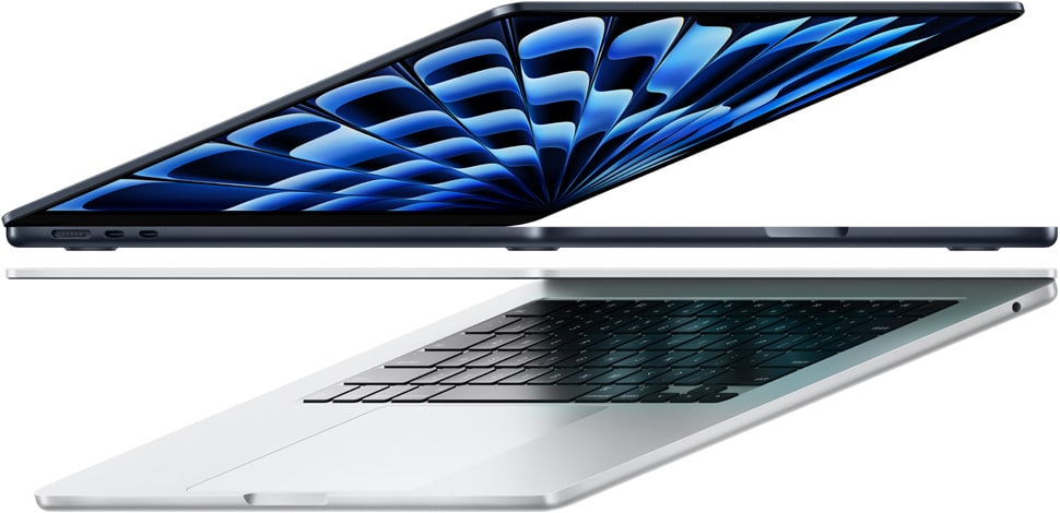 Side view of two MacBook Air laptops