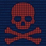 Digital skull symbolizing malware threat.