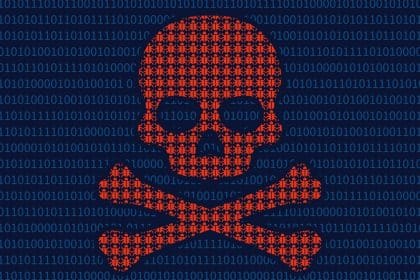 Digital skull symbolizing malware threat.