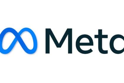 Meta company logo with blue infinity symbol.