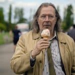 Gary Oldman as Jackson Lamb in "Slow Horses," holding an ice cream cone.