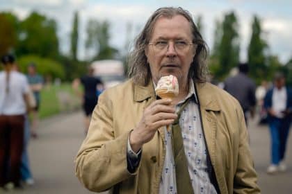 Gary Oldman as Jackson Lamb in "Slow Horses," holding an ice cream cone.