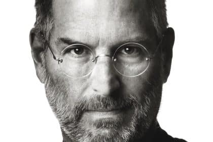 Close-up portrait of Steve Jobs with his glasses.