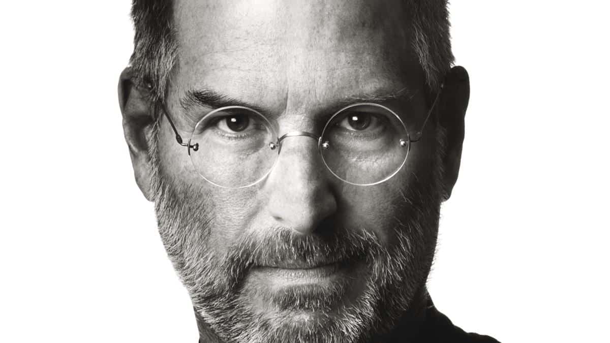 Close-up portrait of Steve Jobs with his glasses.