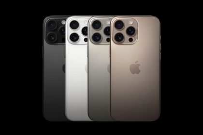 iPhone 16 Pro models in different colours displayed from the back.