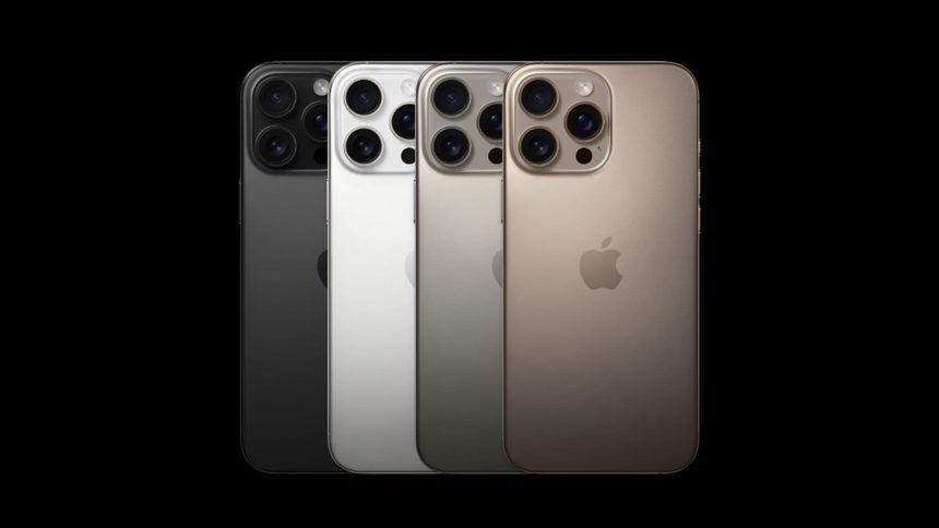 iPhone 16 Pro models in different colours displayed from the back.