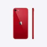 Red iPhone SE displayed from the back and side.