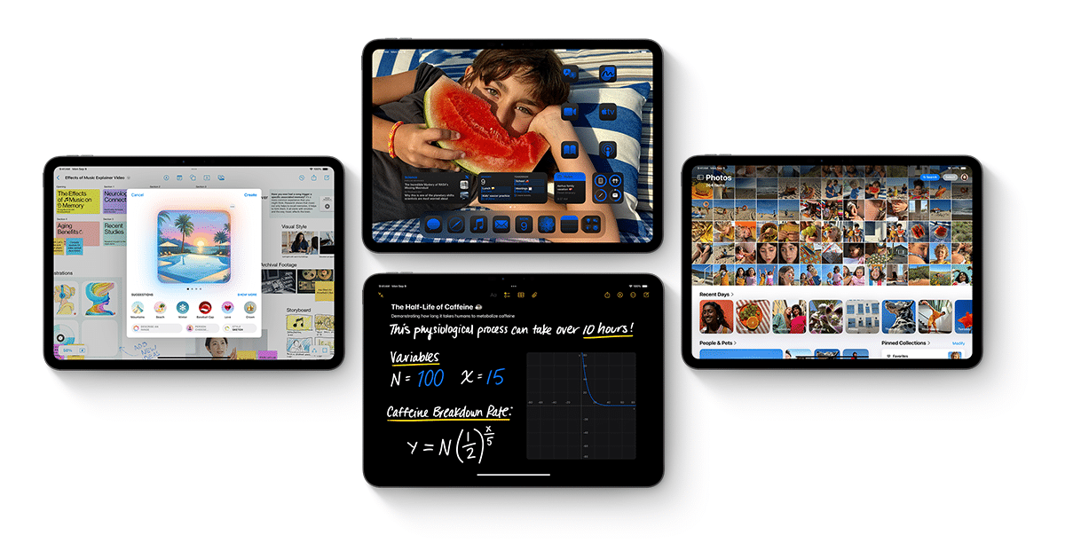 iPads displaying new iPadOS 18 features.