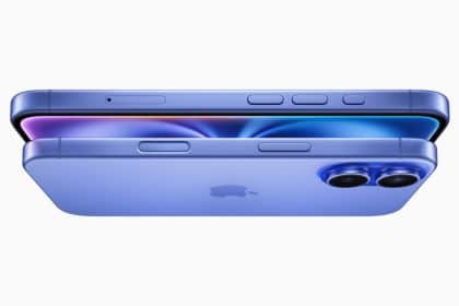 iPhone 16 Plus in blue design and dual rear cameras.