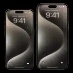 Two iPhone 16 models displayed side by side with a lock screen.