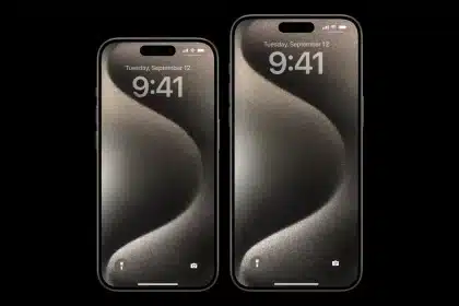 Two iPhone 16 models displayed side by side with a lock screen.