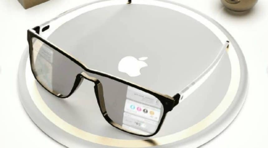 Concept image of Apple smart glasses with digital display.