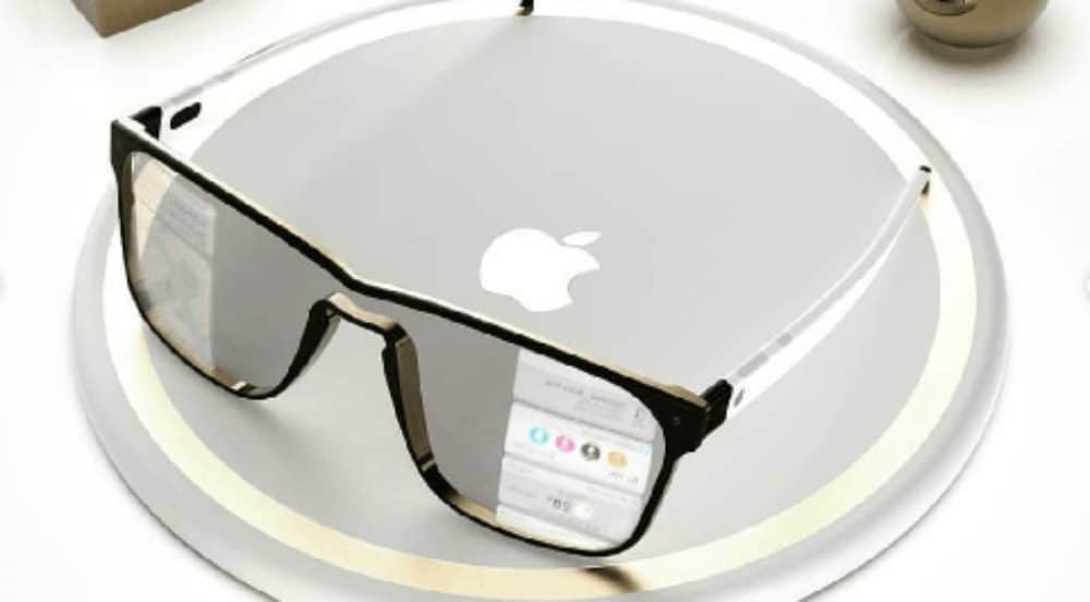 Concept image of Apple smart glasses with digital display.