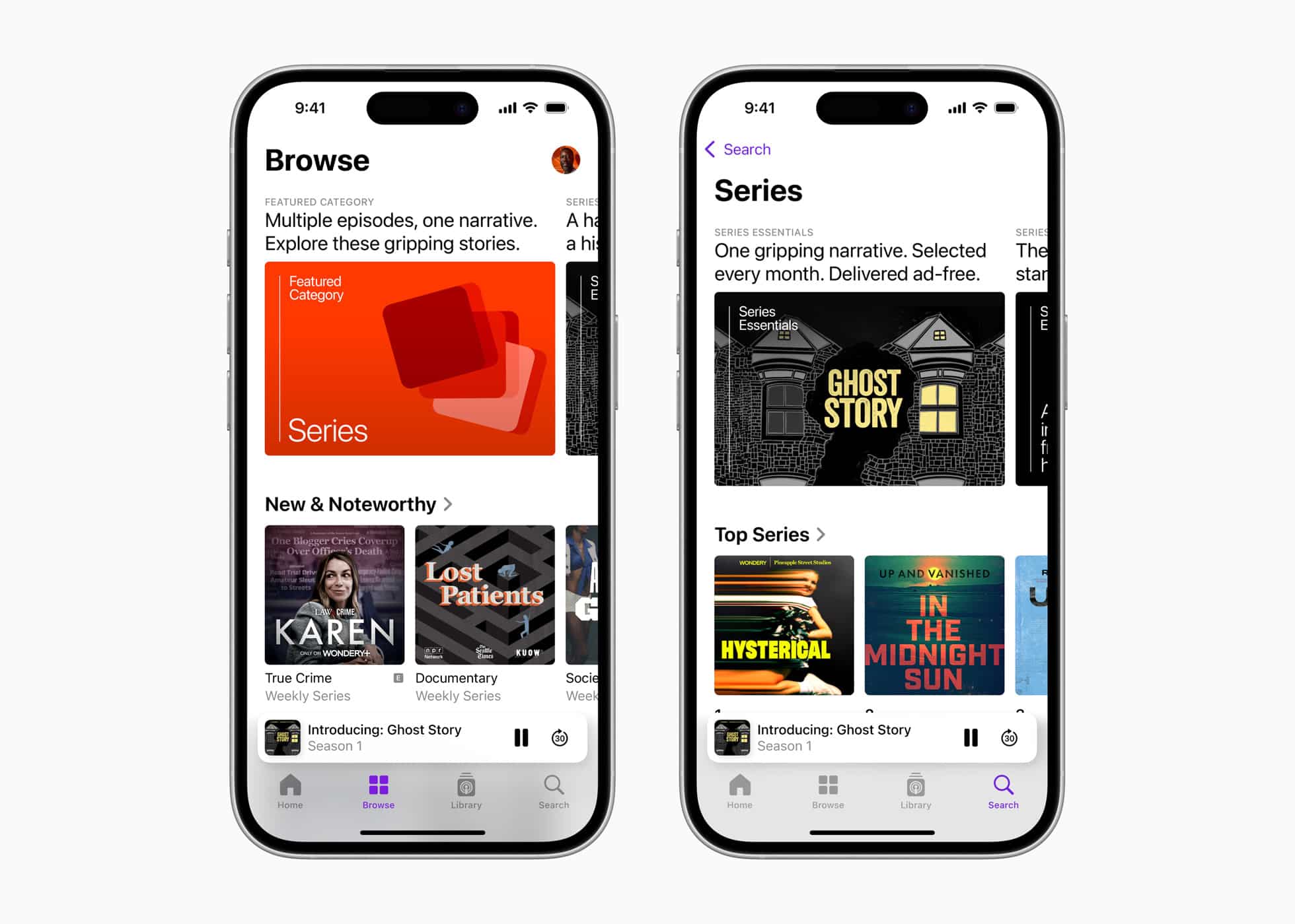 Apple Podcasts app showcasing the new Top Series.